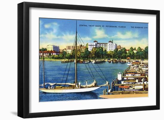 St. Petersburg, Florida - Central Yacht Basin Scene-Lantern Press-Framed Art Print