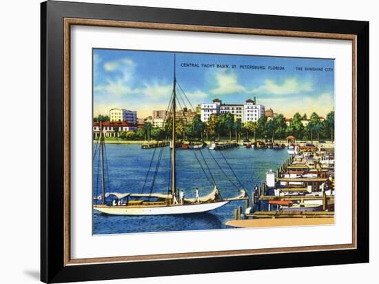 St. Petersburg, Florida - Central Yacht Basin Scene-Lantern Press-Framed Art Print