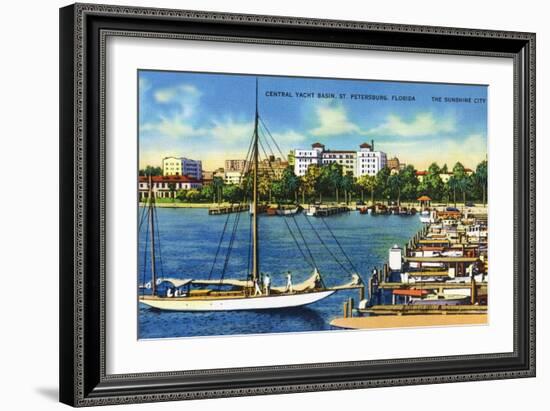 St. Petersburg, Florida - Central Yacht Basin Scene-Lantern Press-Framed Art Print