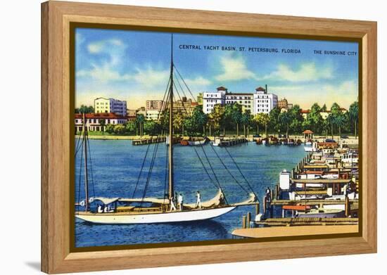 St. Petersburg, Florida - Central Yacht Basin Scene-Lantern Press-Framed Stretched Canvas