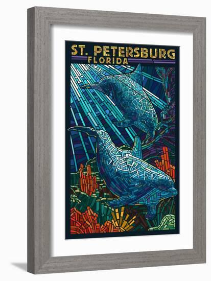 St. Petersburg, Florida - Dolphins Paper Mosaic-Lantern Press-Framed Art Print