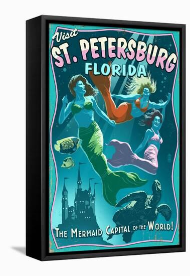 St. Petersburg, Florida - Live Mermaids-Lantern Press-Framed Stretched Canvas
