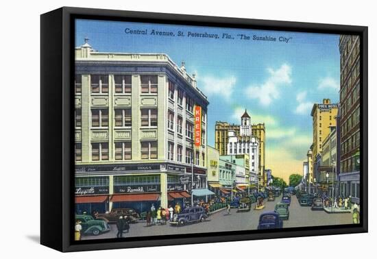 St. Petersburg, Florida - View Down Central Avenue-Lantern Press-Framed Stretched Canvas