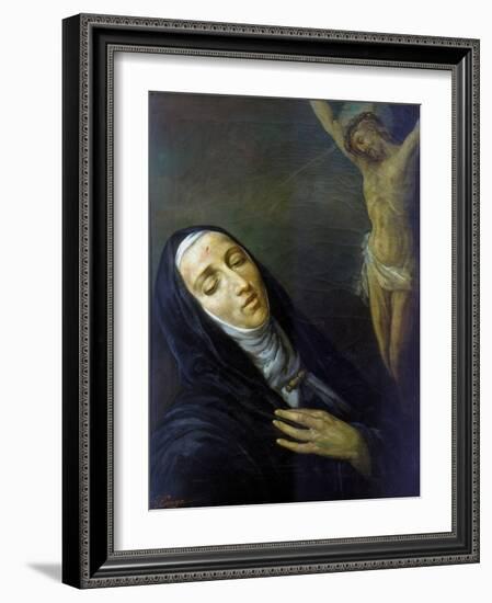 St Rita De Cascia in Ecstasy in Front of the Figure of Christ on the Cross, 19th Century-null-Framed Giclee Print