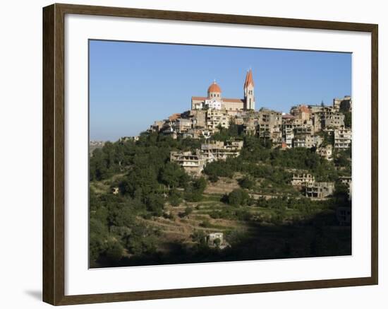 St. Saba Church and Red Tile Roofed Town, Bcharre, Qadisha Valley, North Lebanon-Christian Kober-Framed Photographic Print