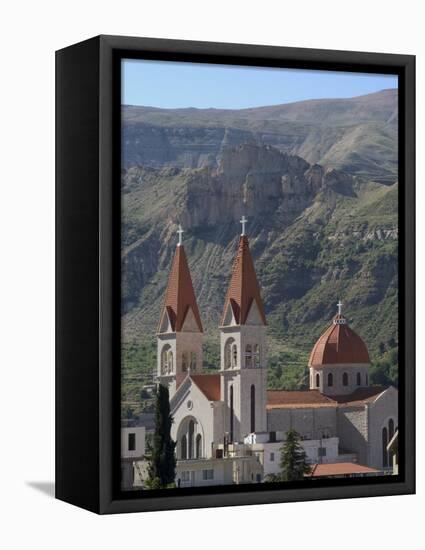 St. Saba Church, Red Tile Roofed Town, Bcharre, Qadisha Valley, North Lebanon, Middle East-Christian Kober-Framed Premier Image Canvas