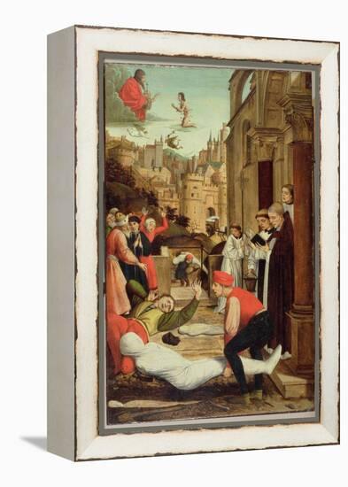 St. Sebastian Interceding for the Plague Stricken, 1497-99-Josse Lieferinxe-Framed Premier Image Canvas