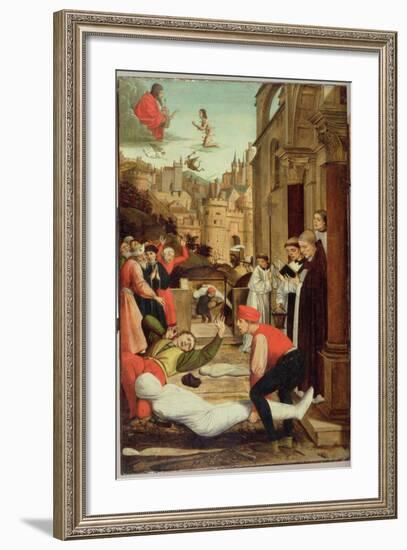 St. Sebastian Interceding for the Plague Stricken, 1497-99-Josse Lieferinxe-Framed Giclee Print