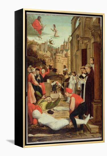 St. Sebastian Interceding for the Plague Stricken, 1497-99-Josse Lieferinxe-Framed Premier Image Canvas