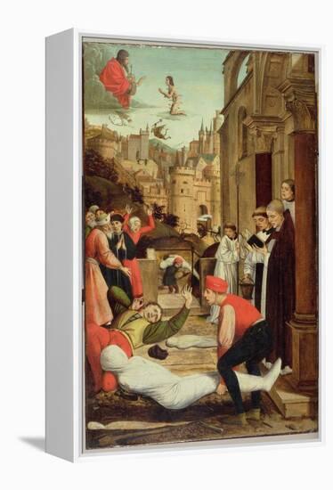 St. Sebastian Interceding for the Plague Stricken, 1497-99-Josse Lieferinxe-Framed Premier Image Canvas