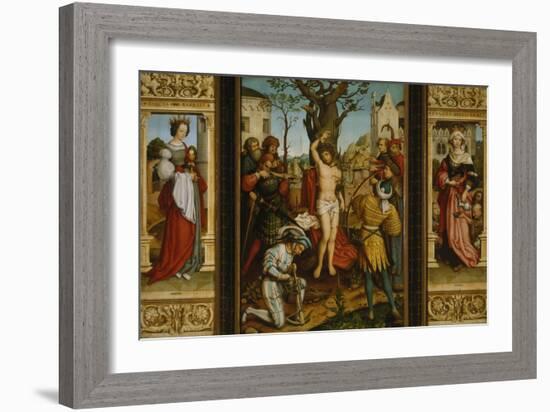 St. Sebastian's Altarpiece: Ss. Barbara and Elizabeth, Martyrdom of S. Sebastian-Hans Holbein the Younger-Framed Giclee Print