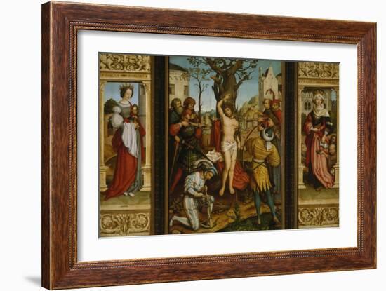 St. Sebastian's Altarpiece: Ss. Barbara and Elizabeth, Martyrdom of S. Sebastian-Hans Holbein the Younger-Framed Giclee Print