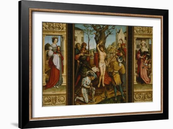 St. Sebastian's Altarpiece: Ss. Barbara and Elizabeth, Martyrdom of S. Sebastian-Hans Holbein the Younger-Framed Giclee Print