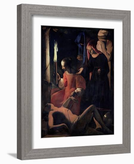 St. Sebastian Tended by St. Irene-Georges de La Tour-Framed Giclee Print