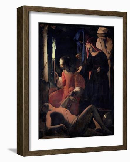 St. Sebastian Tended by St. Irene-Georges de La Tour-Framed Giclee Print