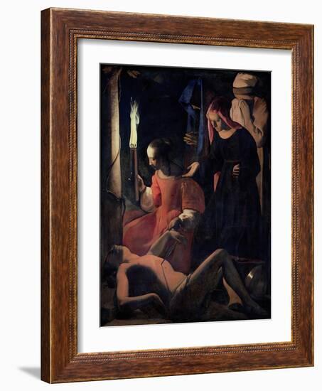 St. Sebastian Tended by St. Irene-Georges de La Tour-Framed Giclee Print