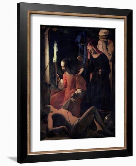 St. Sebastian Tended by St. Irene-Georges de La Tour-Framed Giclee Print