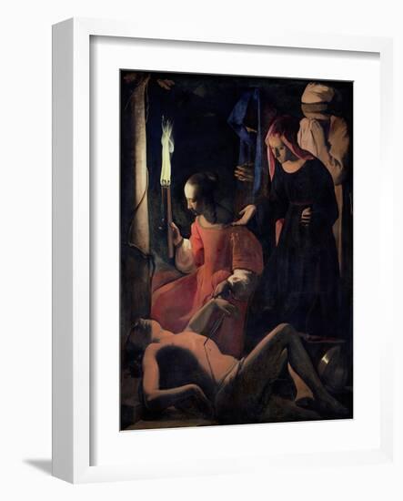 St. Sebastian Tended by St. Irene-Georges de La Tour-Framed Giclee Print