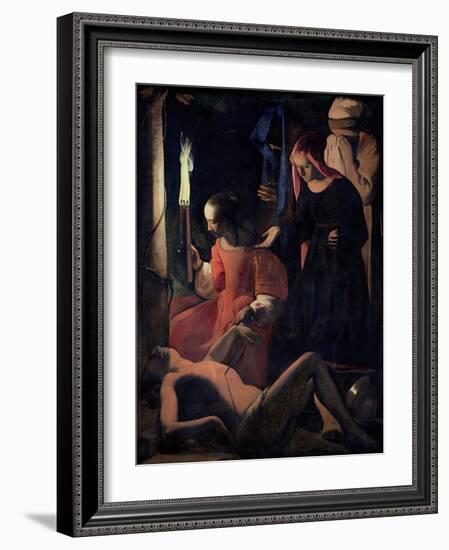 St. Sebastian Tended by St. Irene-Georges de La Tour-Framed Giclee Print