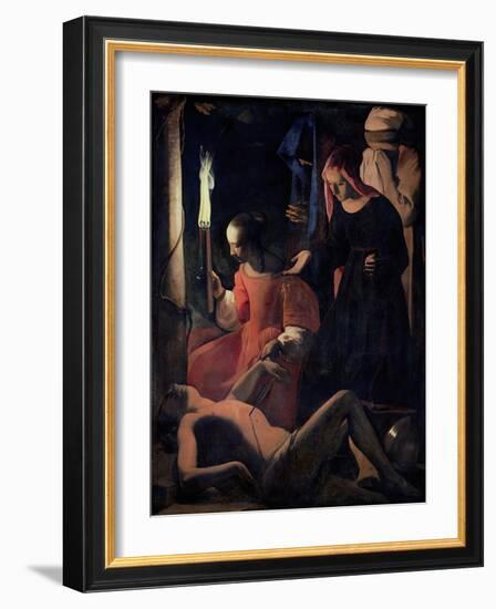 St. Sebastian Tended by St. Irene-Georges de La Tour-Framed Giclee Print