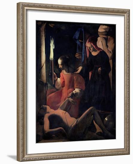 St. Sebastian Tended by St. Irene-Georges de La Tour-Framed Giclee Print