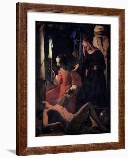 St. Sebastian Tended by St. Irene-Georges de La Tour-Framed Giclee Print