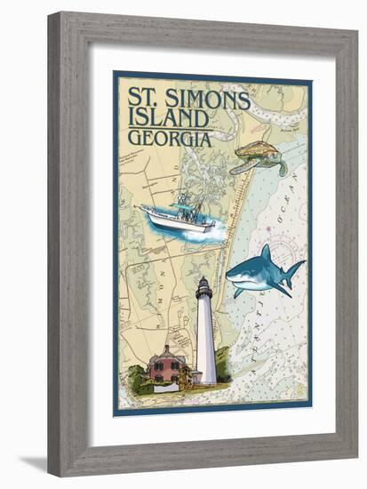 St. Simons Island, Georgia - Nautical Chart-Lantern Press-Framed Premium Giclee Print