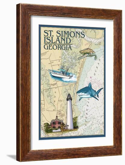 St. Simons Island, Georgia - Nautical Chart-Lantern Press-Framed Art Print