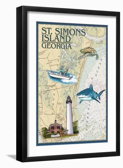 St. Simons Island, Georgia - Nautical Chart-Lantern Press-Framed Art Print