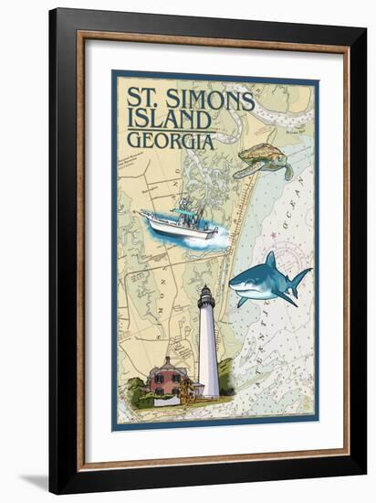 St. Simons Island, Georgia - Nautical Chart-Lantern Press-Framed Art Print