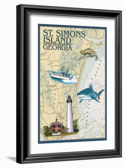 St. Simons Island, Georgia - Nautical Chart-Lantern Press-Framed Art Print