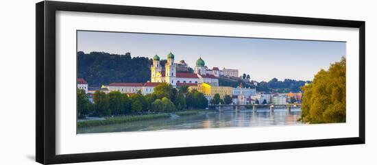 St. Stephan's Cathedral and Veste Oberhaus Fortress Illuminated at Sunset, Passau, Lower Bavaria-Doug Pearson-Framed Photographic Print