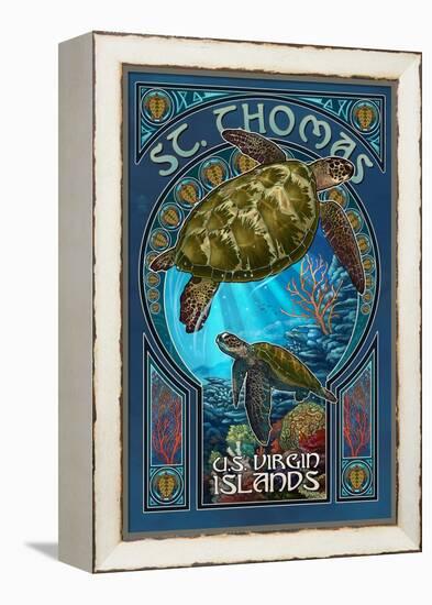St. Thomas, U.S. Virgin Islands - Sea Turtle Art Nouveau-Lantern Press-Framed Stretched Canvas