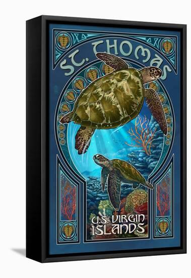 St. Thomas, U.S. Virgin Islands - Sea Turtle Art Nouveau-Lantern Press-Framed Stretched Canvas