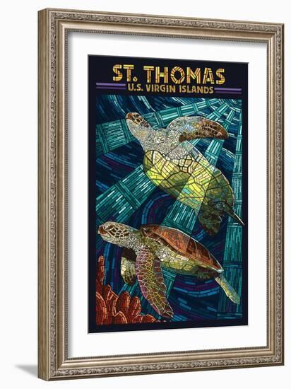 St. Thomas, U.S. Virgin Islands - Sea Turtle Mosaic-Lantern Press-Framed Art Print