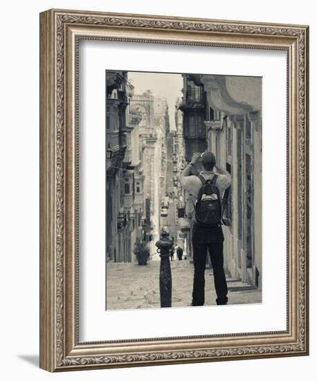 St. Ursula Street and Visitor, Triq Sant-Orsla, Valletta, Malta-Walter Bibikow-Framed Photographic Print