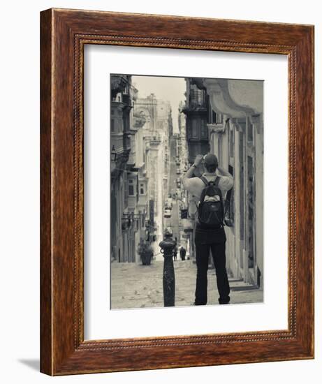 St. Ursula Street and Visitor, Triq Sant-Orsla, Valletta, Malta-Walter Bibikow-Framed Photographic Print