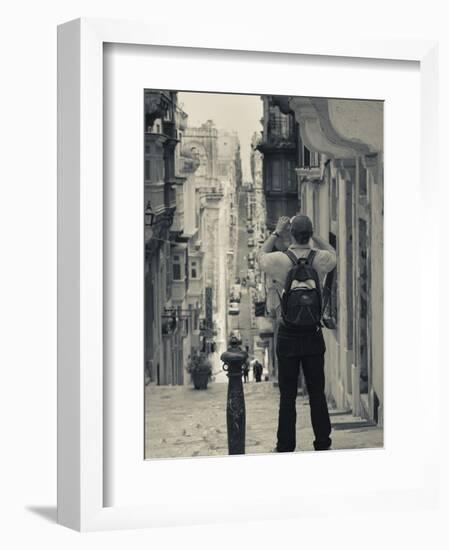 St. Ursula Street and Visitor, Triq Sant-Orsla, Valletta, Malta-Walter Bibikow-Framed Photographic Print