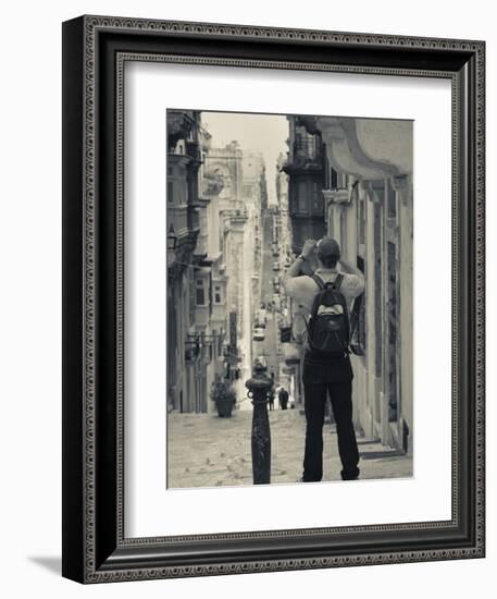 St. Ursula Street and Visitor, Triq Sant-Orsla, Valletta, Malta-Walter Bibikow-Framed Photographic Print