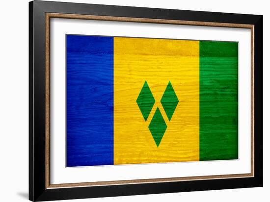 St. Vincent And The Grenadines Flag Design with Wood Patterning - Flags of the World Series-Philippe Hugonnard-Framed Art Print