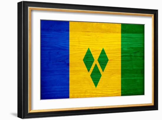 St. Vincent And The Grenadines Flag Design with Wood Patterning - Flags of the World Series-Philippe Hugonnard-Framed Art Print