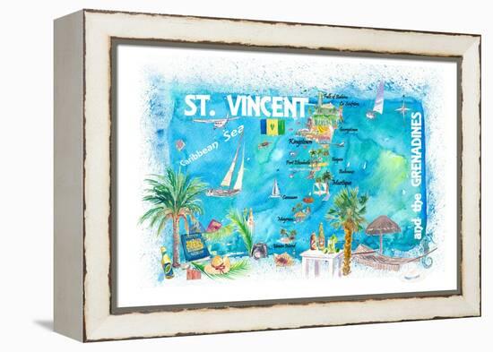 St Vincent Grenadines Antilles Illustrated Travel Map with Roads and Highlights-M. Bleichner-Framed Stretched Canvas