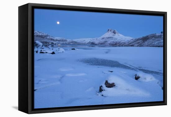 Stac Pollaidh at Dawn, with Frozen Loch Lurgainn in Foreground, Coigach, Wester Ross, Scotland, UK-Mark Hamblin-Framed Premier Image Canvas