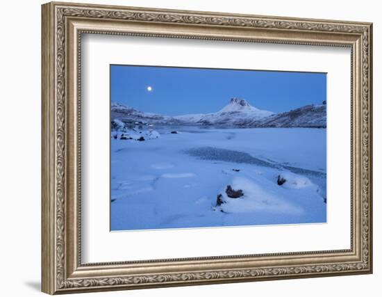 Stac Pollaidh at Dawn, with Frozen Loch Lurgainn in Foreground, Coigach, Wester Ross, Scotland, UK-Mark Hamblin-Framed Photographic Print