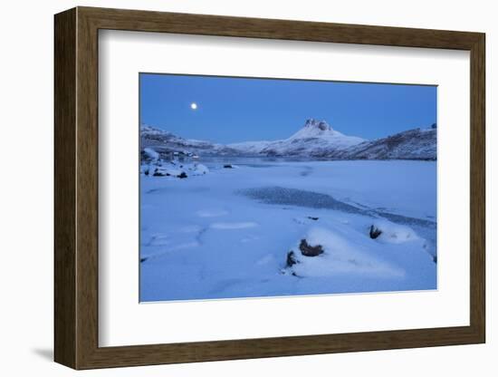 Stac Pollaidh at Dawn, with Frozen Loch Lurgainn in Foreground, Coigach, Wester Ross, Scotland, UK-Mark Hamblin-Framed Photographic Print