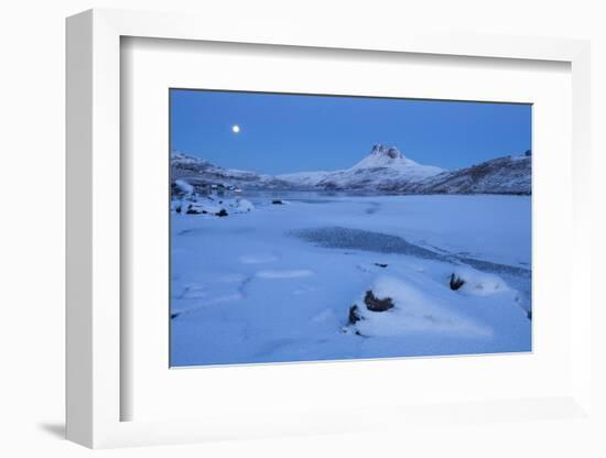 Stac Pollaidh at Dawn, with Frozen Loch Lurgainn in Foreground, Coigach, Wester Ross, Scotland, UK-Mark Hamblin-Framed Photographic Print