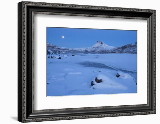 Stac Pollaidh at Dawn, with Frozen Loch Lurgainn in Foreground, Coigach, Wester Ross, Scotland, UK-Mark Hamblin-Framed Photographic Print