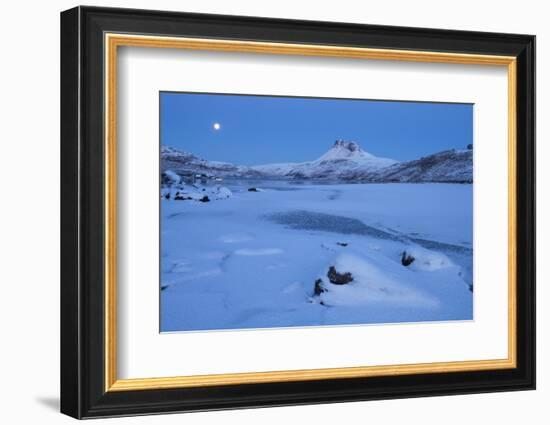 Stac Pollaidh at Dawn, with Frozen Loch Lurgainn in Foreground, Coigach, Wester Ross, Scotland, UK-Mark Hamblin-Framed Photographic Print