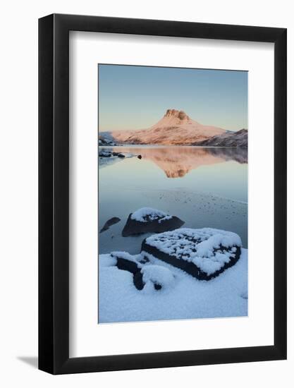 Stac Pollaidh at Dawn with Loch Lurgainn in Foreground, Coigach, Wester Ross, Scotland, UK-Mark Hamblin-Framed Photographic Print