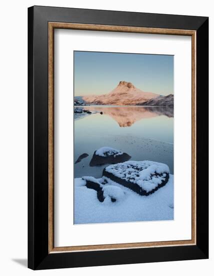 Stac Pollaidh at Dawn with Loch Lurgainn in Foreground, Coigach, Wester Ross, Scotland, UK-Mark Hamblin-Framed Photographic Print